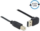 Easy-USB-A haaks (boven/beneden) naar USB-B kabel - USB2.0 - tot 2A / zwart - 1 meter