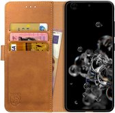 Rosso Element Book Case Wallet Hoesje Geschikt voor Samsung Galaxy S20 Ultra | Portemonnee | 3 Pasjes | Magneetsluiting | Stand Functie | Licht Bruin