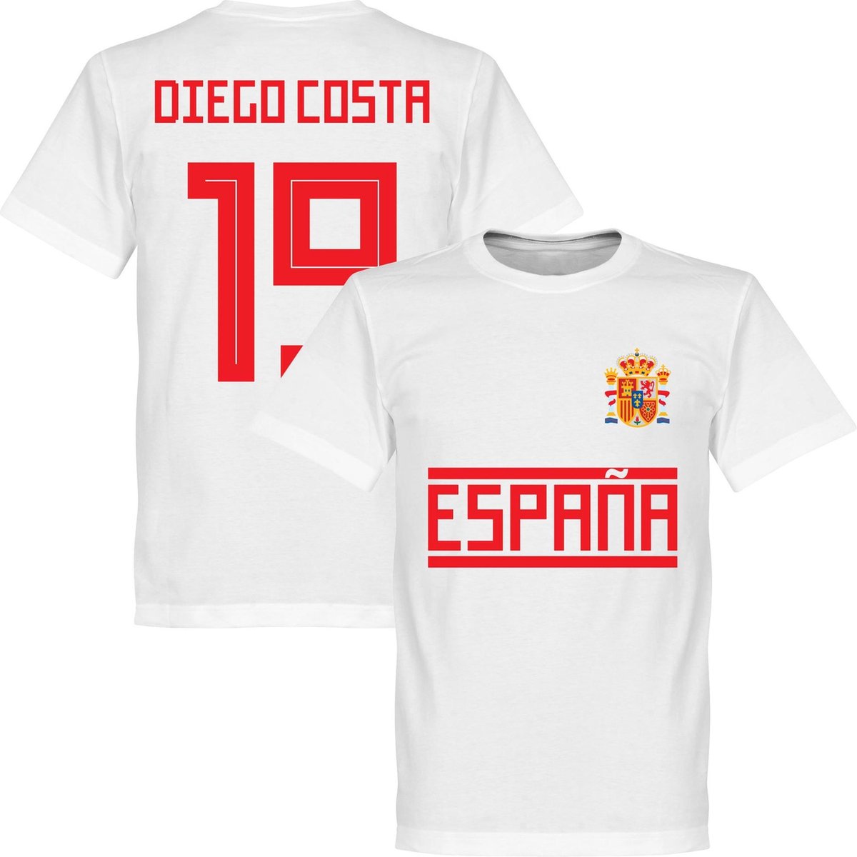 Spanje Diego Costa 19 Team T-Shirt - Wit - XL