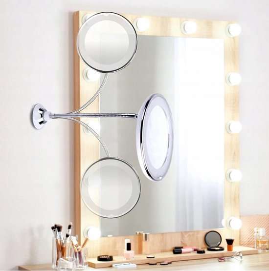 Miroir de maquillage grossissant flexible avec ventouse et éclairage LED -  Miroir... | bol.com