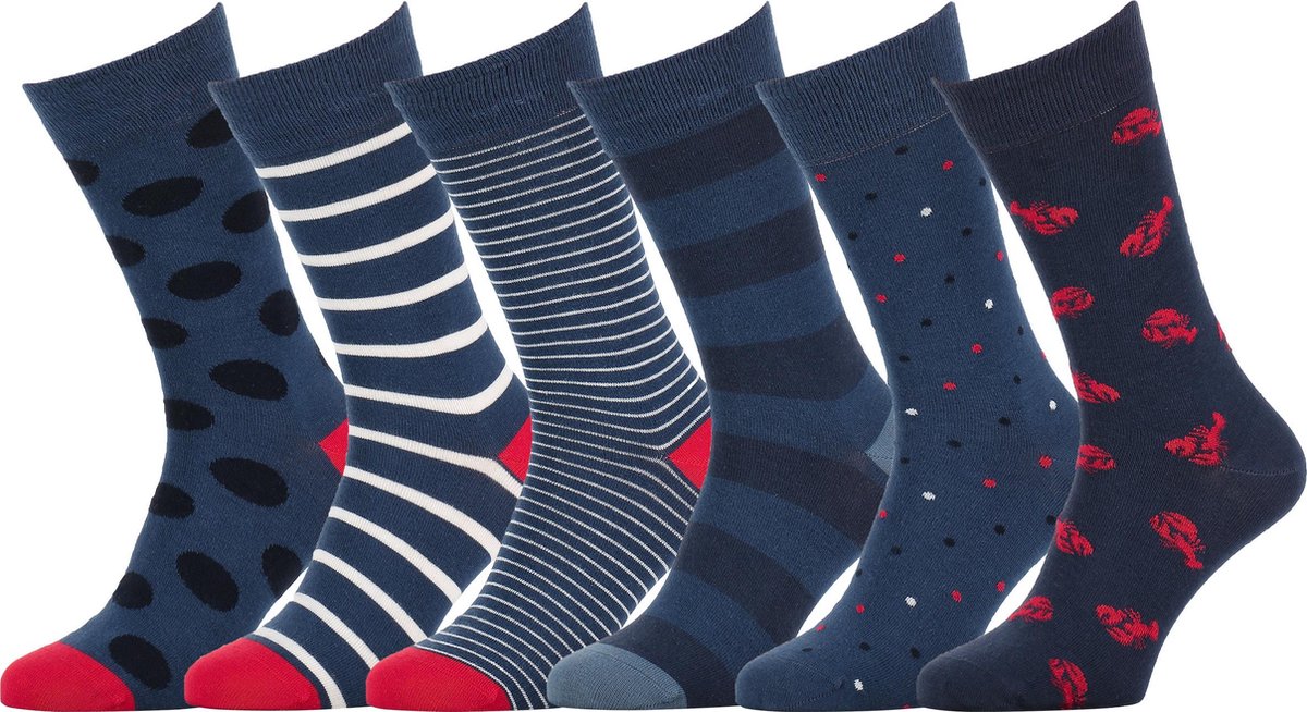 Easton Marlowe Sokken Heren 39-42 - Blauwe Sokken - Gekleurde Sokken Dames Maat 39-42 Navy Wit Rood