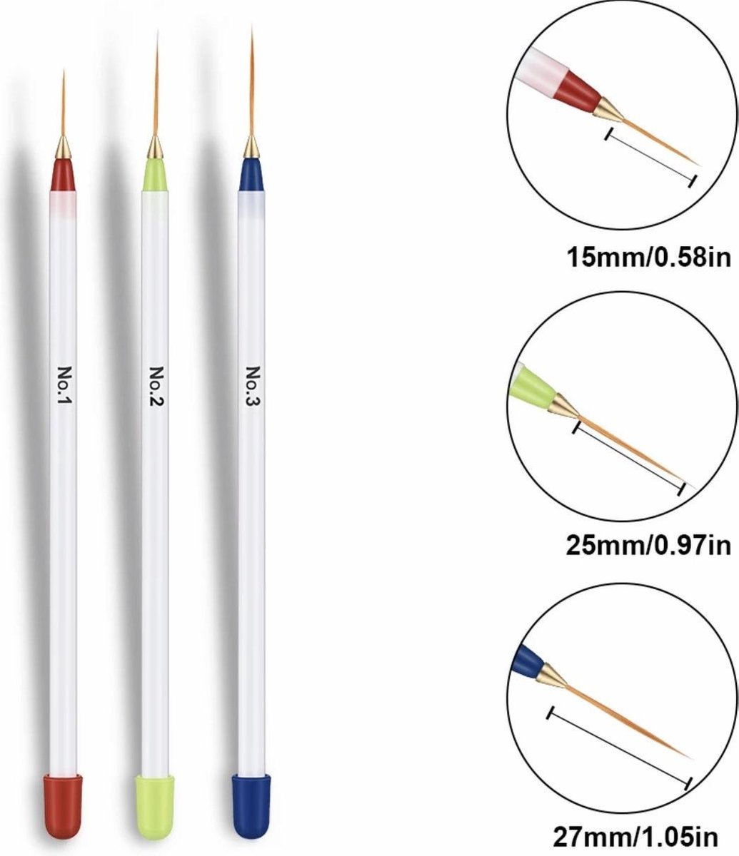 Goedkoopste Professionele Nail Art Penselen Set - 3-Delig - Nail Art Brush Set - Colorgel & Gel & Acryl & Lak & Nail Art - Professionele Markt