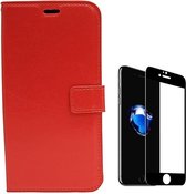 Bookcase Geschikt voor: iPhone 7 Plus / 8 Plus - rood - portemonee hoesje + 2X Full cover Tempered Glass Screenprotector