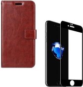 iPhone 7 Plus / 8 Plus - Bookcase Bruin - portemonee hoesje + 2X Full cover Tempered Glass Screenprotector