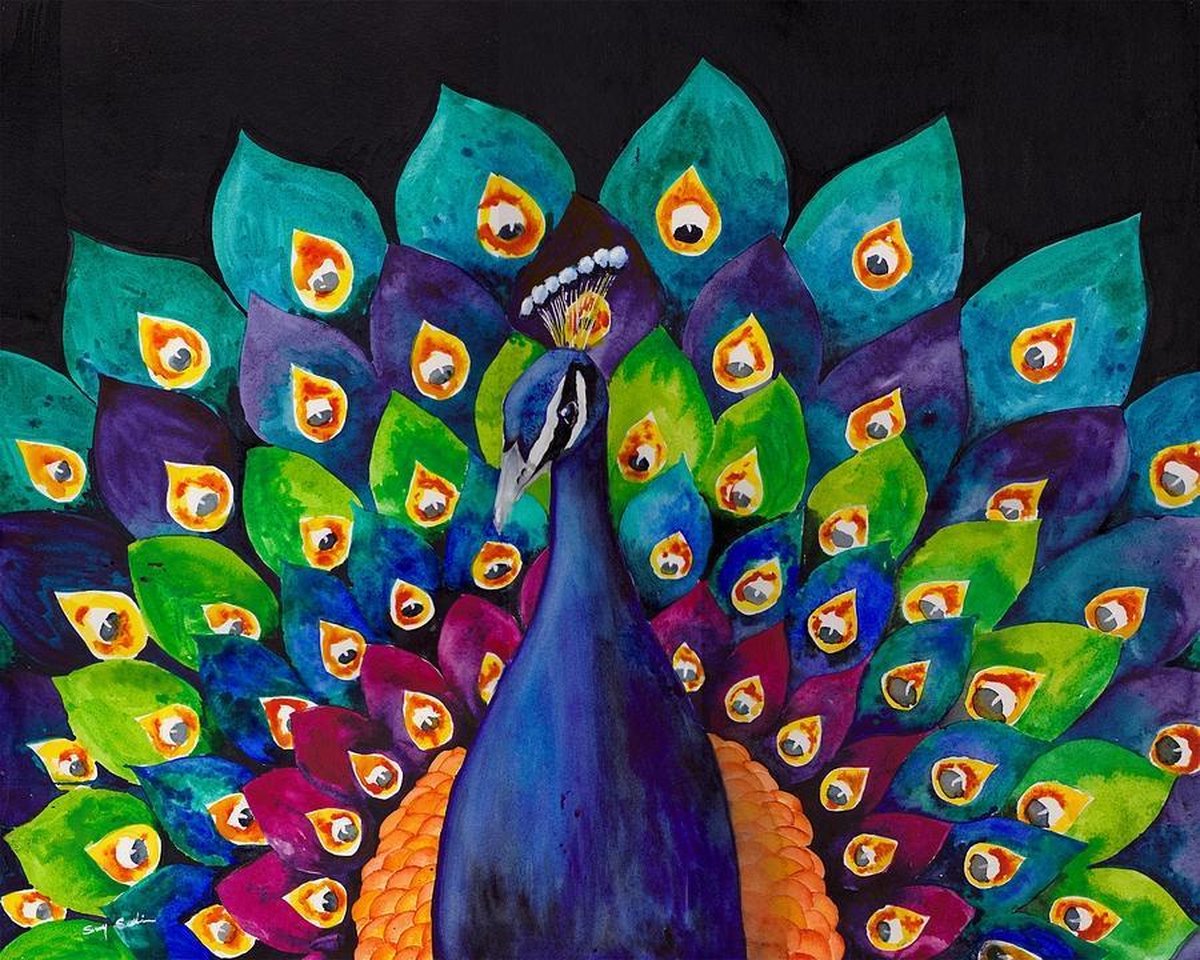 Diamond painting - Kleurrijke pauw - 30x20cm