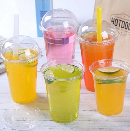 50 Stuks Smoothie Bekers 500ml Met Deksel - Helder PET Glazen