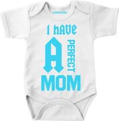 Rompertje baby met tekst-moederdag cadeau-I have a perfect mom-Maat 56-wit-blauw