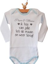 romper baby tekst blauw roze jongen meisje papa en mama streep