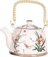 Bol.com Clayre & Eef Theepot met Filter 800 ml Beige Groen Porselein Rond Bloemen Theekan aanbieding