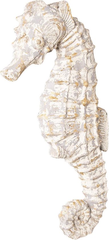 Clayre & Eef Décoration murale 16x44x83 cm Blanc Céramique Rectangle Hippocampe Décoration des murs