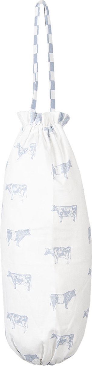 Clayre & Eef Tassenopberger 23x48 cm Blauw Wit Katoen Koeien