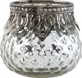 Clayre & Eef Porte-bougie Ø 8x7 cm Couleur argent Verre Métal Porte-bougies