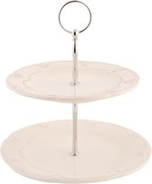 1 * Elegante 3-laags Kunststof Taartstandaard met Gouden Handvat en Golfrand Ontwerp, Geschikt voor Modieuze Dessertdisplay op Bruiloft, Verjaardag, Theekransje - * Niet-elektrisch, Perfect voor
