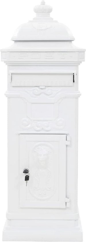 vidaXL Pilaar brievenbus vintage stijl roestbestendig aluminium wit