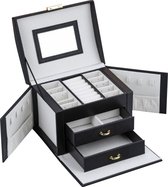 Classic XL Sieradendoos met Spiegel - Slotje en Handvat - Sieradenbox met 20 Compartimenten en Handige Vakjes - Geschikt voor Horloges, Ringen, Oorbellen en Kleine Sieraden - Confibel Juwelen