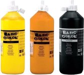 Lot de 3x bouteilles Peinture à l'eau pour enfants Hobby Craft Noir-Jaune-Orange - 500 ml par bouteille - Peinture / peinture