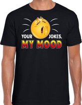 Funny emoticon t-shirt your jokes my mood zwart voor heren XL