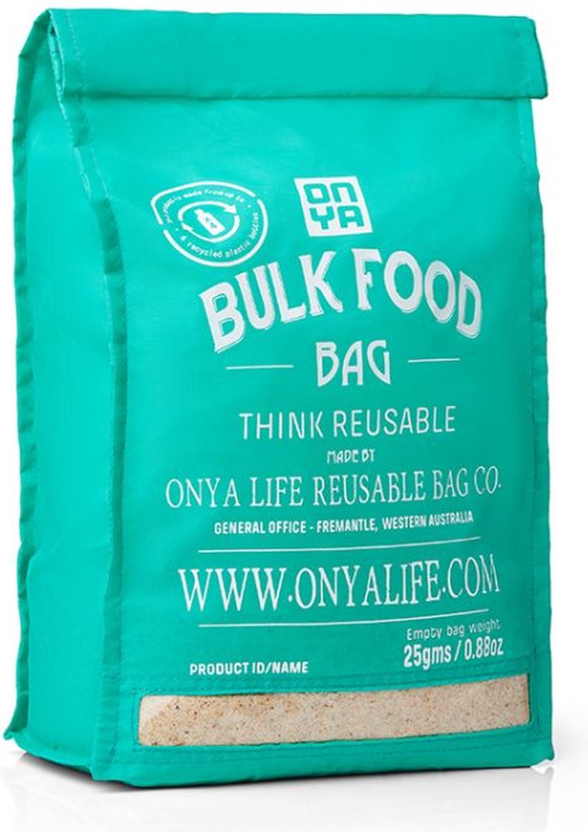 ONYA Herbruikbare Bulk Food Bag - Large Aqua - Duurzaam - Milieuvriendelijk - Bulk Voedsel Opslag - Lichtgewicht - 40cm x 21cm