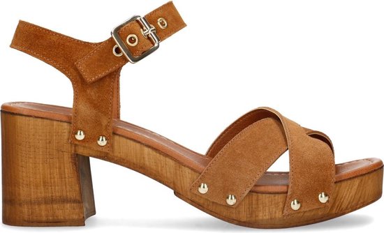 Sacha - Dames - Cognac suède sandalen met hak - Maat 38 | bol.com