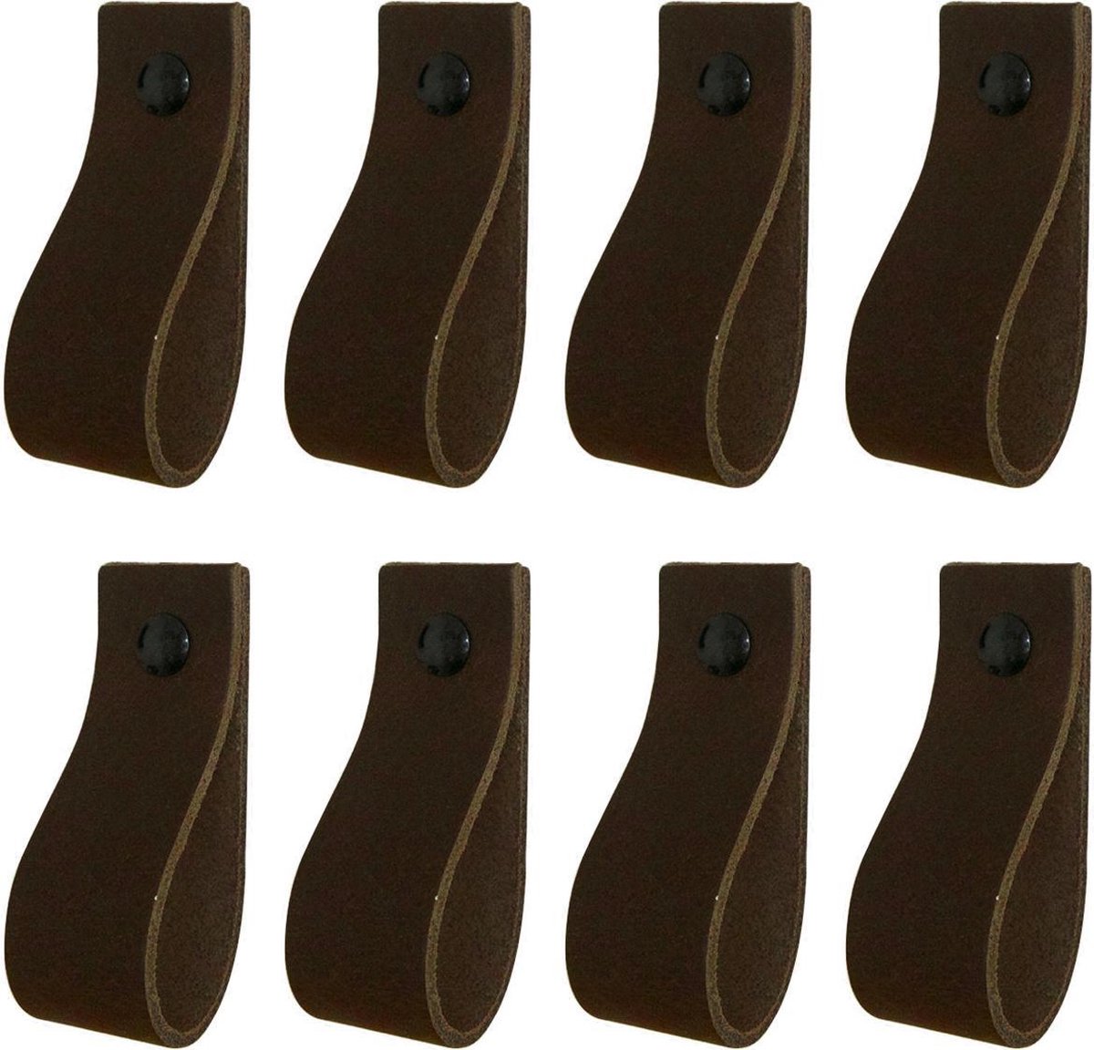 8x Leren handgrepen 'de lus' - maat M (19 x 2,5 cm) - DONKERBRUIN - incl. 3 kleuren schroefjes (handgreepjes - leren grepen - greepjes - leren lusjes)