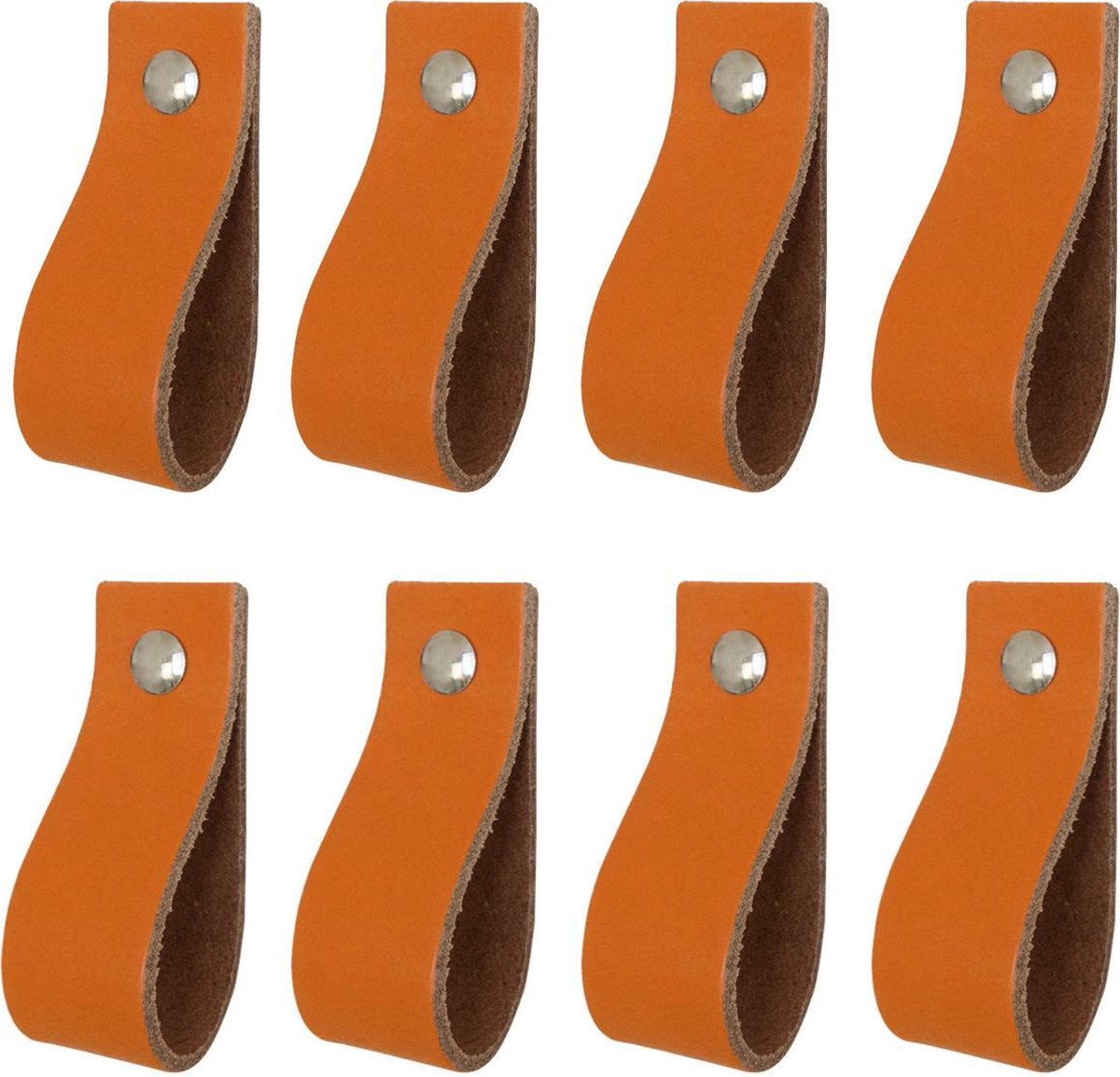 8x Leren handgrepen 'de lus' - maat M (19 x 2,5 cm) -  ORANJE - incl. 3 kleuren schroefjes (handgreepjes - leren grepen - greepjes - leren lusjes)