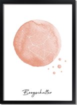 DesignClaud Sterrenbeeld poster Boogschutter – Roze Formaten: A3 + fotolijst wit