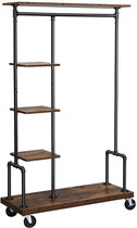 Nancy's Industrial Clothes Rack on Wheels - Patères - Tringle à vêtements - Portants à vêtements - Vintage - 4 roues - 5 étagères - Marron / Noir - 103,5 x 40 x 174,5 cm