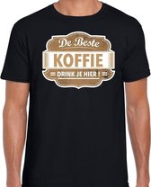 Cadeau t-shirt voor de beste koffie voor heren - zwart met bruin - koffie - koffiezaak barista shirt / bedrijfskleding L