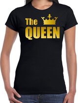 The queen t-shirt zwart met gouden letters en kroon voor dames XS