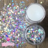 GetGlitterBaby® - Zilveren Sterren Chunky Festival Glitters Sterretjes voor Lichaam en Gezicht / Face Body Jewels Glitter - Zilver - en Glitter HuidLijm