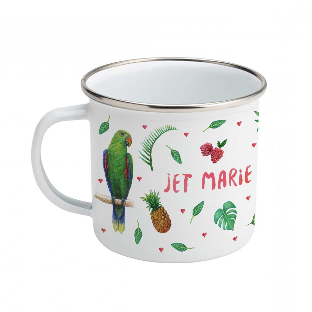 Emaille beker met naam - Gepersonaliseerde drinkbeker - kraamcadeau - Dieren in aquarel - Aapje - Papegaaien