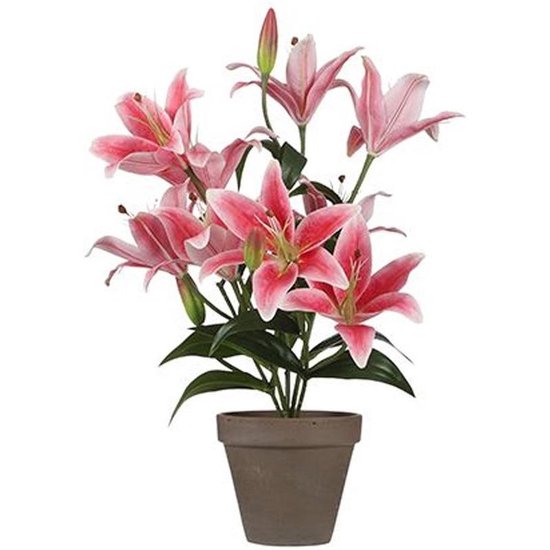 3 Packs Kunstbloemen Lillies-Volledige Bloei Lelie, Real Touch Bloemen voor Home Decor Bruiloft Feesten Kantoren Restaurants-Roze