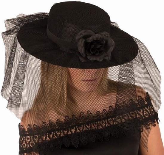 Chapeau Halloween noir pour femme avec voile et fleur | bol.com