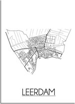 DesignClaud Leerdam Plattegrond poster  - A3 + Fotolijst zwart (29,7x42cm)