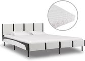 Bed met matras kunstleer wit en zwart 140x200 cm