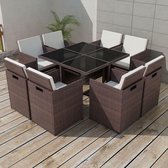 9-delige Tuinset met kussens poly rattan bruin