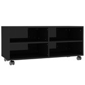 Tv-meubel met wieltjes 90x35x35 cm spaanplaat hoogglans zwart