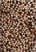 Tapijt driehoek patchwork 160x230 cm echt leer bruin/wit