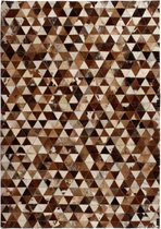 Tapijt driehoek patchwork 80x150 cm echt leer bruin/wit