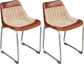 Eetkamerstoelen 2 st echt leer en canvas bruin en beige