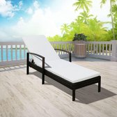 Ligbed met kussen poly rattan bruin