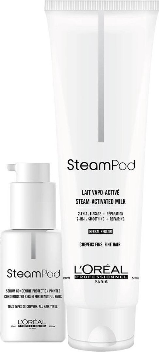 L’Oréal Steampod Set Fijn haar - 1 x smoothing milk - 150 ml + 1 x protecting concentrate serum - 50 ml - L’Oréal Professionnel