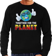 Funny emoticon sweater Together for the planet zwart voor heren - Fun / cadeau trui M