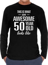 Awesome 50 year / geweldige 50 jaar Abraham cadeaushirt long sleeves zwart heren -  Verjaardag cadeau L