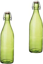Set van 2 groene giara flessen met beugeldop - Woondecoratie giara fles - Groene weckflessen