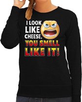 Funny emoticon sweater I look like cheese you smell like it zwar S