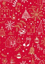 Bedrukt kraftpapier: Merry Christmas Rood- Breedte 50 cm - 250m lang