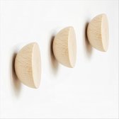 Set van 3 - Ø 5cm - Ronde Beukenhouten Kapstok / Jashaak / Knop