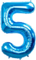 Folie Ballon Cijfer 5 Jaar Cijferballon Feest Versiering Folieballon Verjaardag Versiering Blauw XL 86Cm Met Rietje