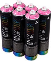 MTN Mega Colors - 6x pack aérosol rose - 6 pièces 600ml de peinture en aérosol - Haute couverture, finition brillante